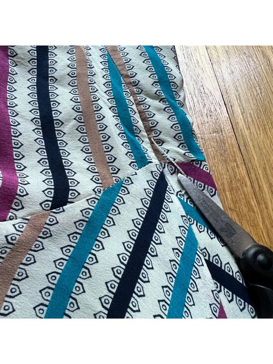 Anthropologie Girls From Savoy Size 14 Cream Striped Gull Wing Silk Sun Dress - Picture 13 of 16